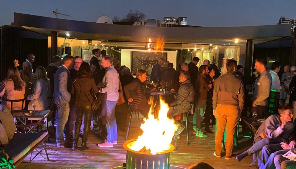 Patio with fire pit at Circa Gallery